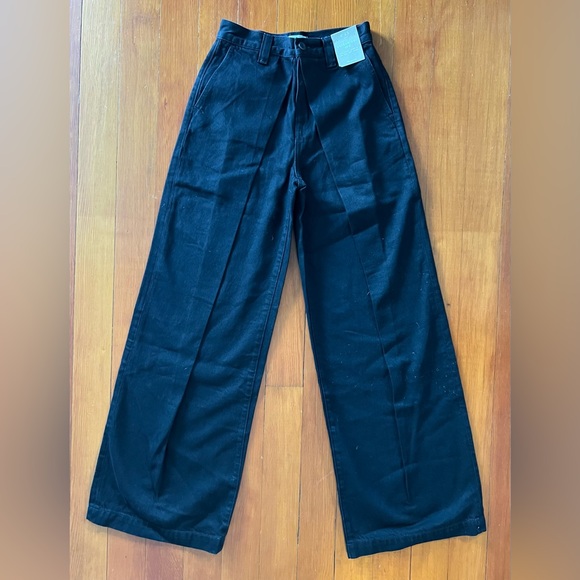 NWT Madewell Extrawide-Leg Trouser Jeans in Wilkes Wash: Pleat Edition 25 Black - Picture 8 of 11